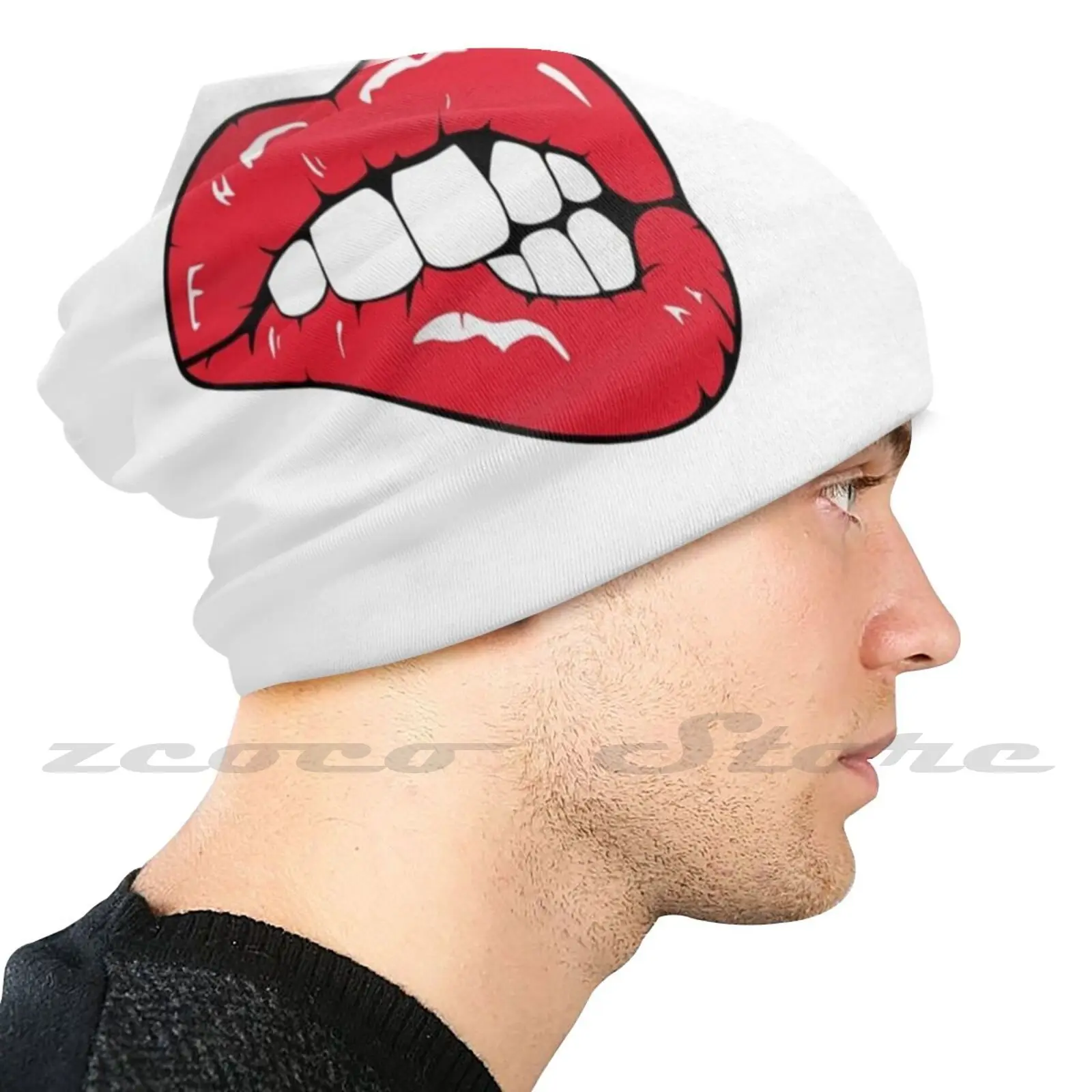 Red Lipps-Забавный индивидуальный узор Вязаные шапки Большие размеры Эластичная