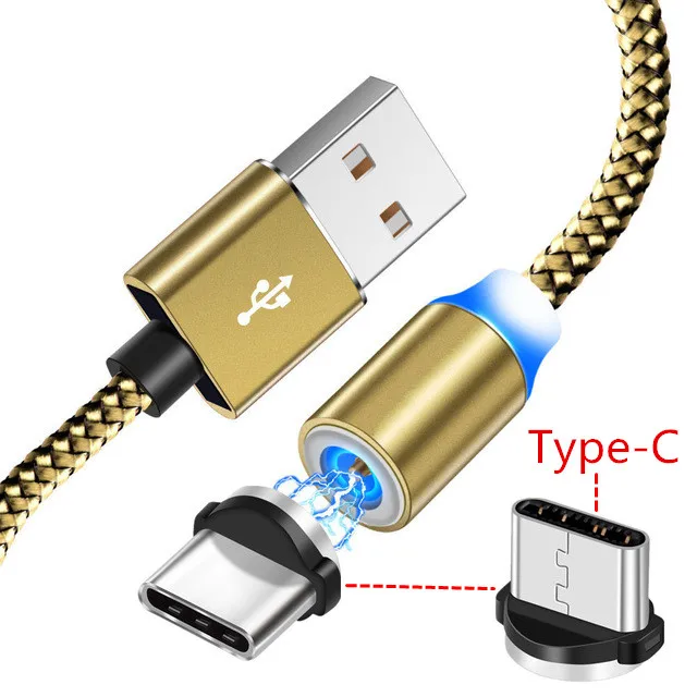 Only Gold 1M Cable Магнитный USB QC 3,0 быстрое зарядное устройство huawei P30 Y9 Prime P Smart Z type C Магнитный провод зарядки для samsung Galaxy S9 A70 A40 M30S - Тип штекера: Only Gold 1M Cable