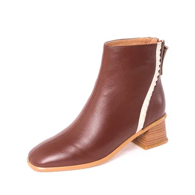 

Temperament Pearl Thick Heel Short Boots Women 2020 Autumn/Winter Square Toe Mid-Heel Back Zipper All-Match Fashion Martin Boots