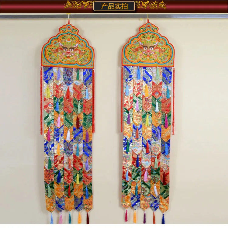 

1.5 M long Wholesale Buddhist supplies Buddhism family Temple auspicious Embroidery Wall hang Sutra banner Prayer flag FO PAN 2p