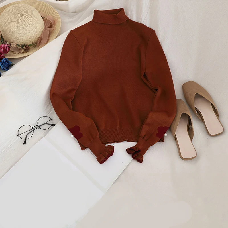 Милый зимний свитер с высоким воротником повседневный женский