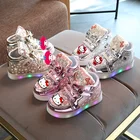Кроссовки Sanrio для девочек, повседневная обувь с мигающими огнями Hello Kitty, со светодиодной подсветкой, мелодия, для мальчиков и девочек, весна-осень 2021