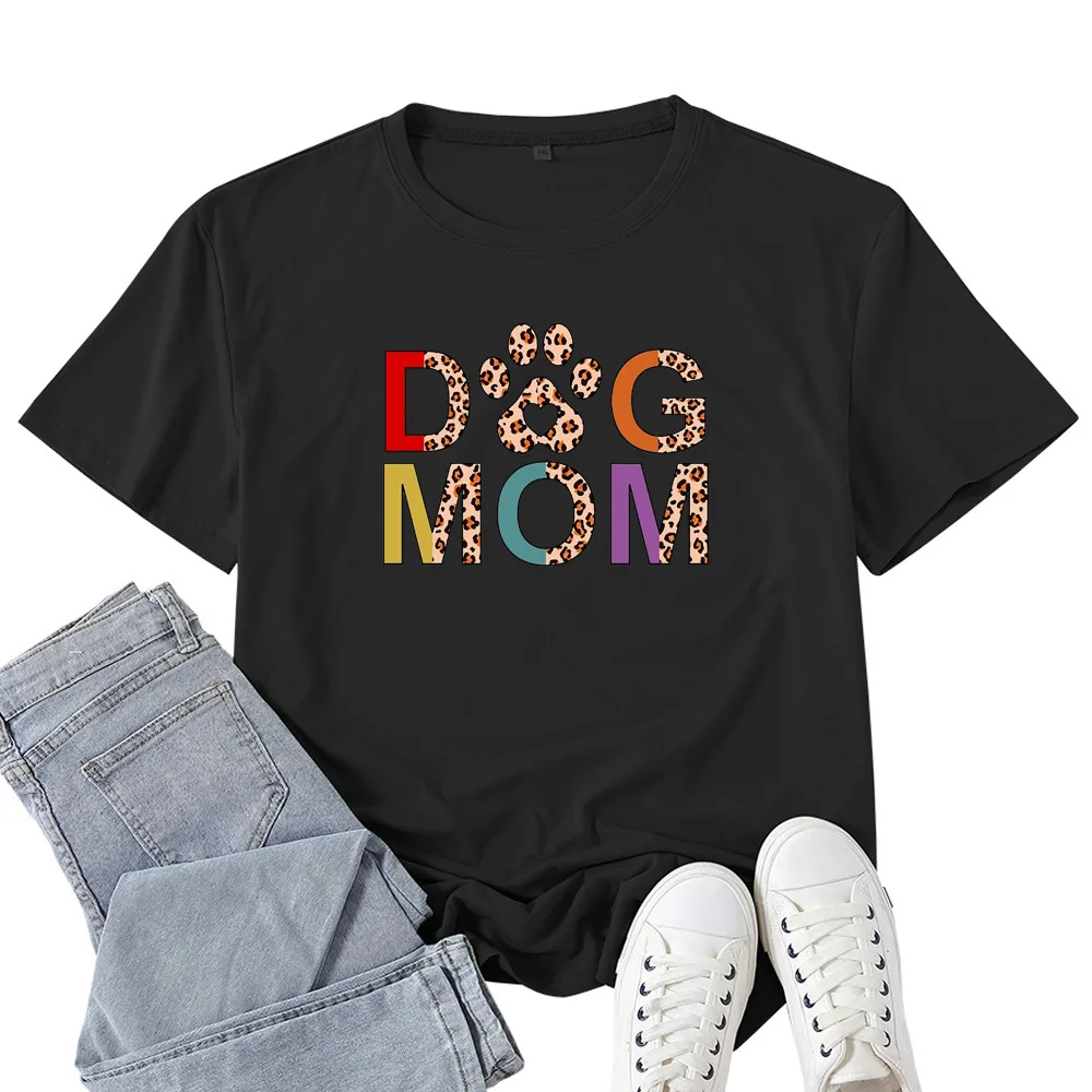 

DOG MOM Colorful Letter Print Women T Shirt Short Sleeve O Neck Loose Women Tshirt Ladies Tee Shirt Tops Clothes Camisetas Mujer