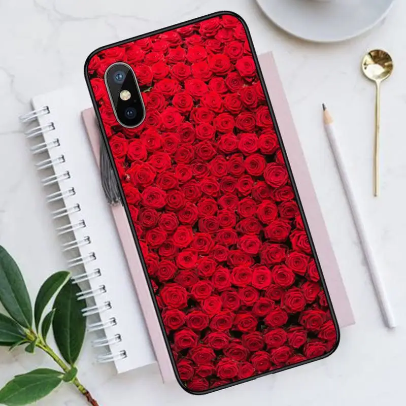 

Red Rose flower pattern Phone Case for iPhone 11 12 pro XS MAX 8 7 6 6S Plus X 5S SE 2020 XR Luxury brand shell funda coque