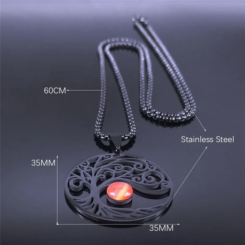 

Tree of Life Moon Opal Stainless Steel Witchcraft Necklaces Men/Women Black Pendant Necklace Jewelry collier homme NXS03