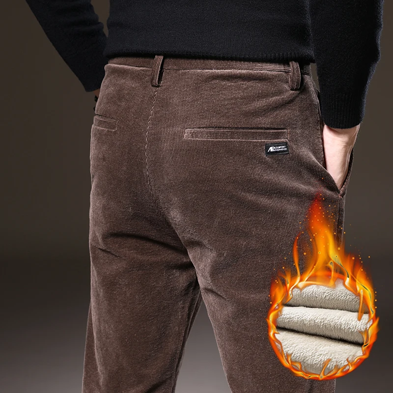 

Men Fashion Winter Corduroy Pants Elastic Thick Fleece Soft Comfortable Trousers Business Casual Mens Warm Long Pants 28-40