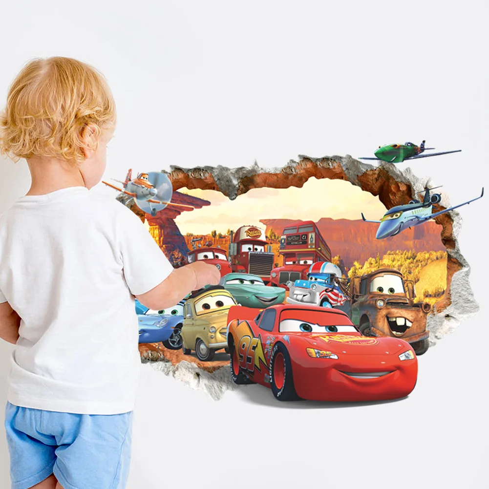 

Authentic Disney 3D Broken Wall Car Story Background Wall Sticker Foreign Trade Wholesale Removable Sticker Mural