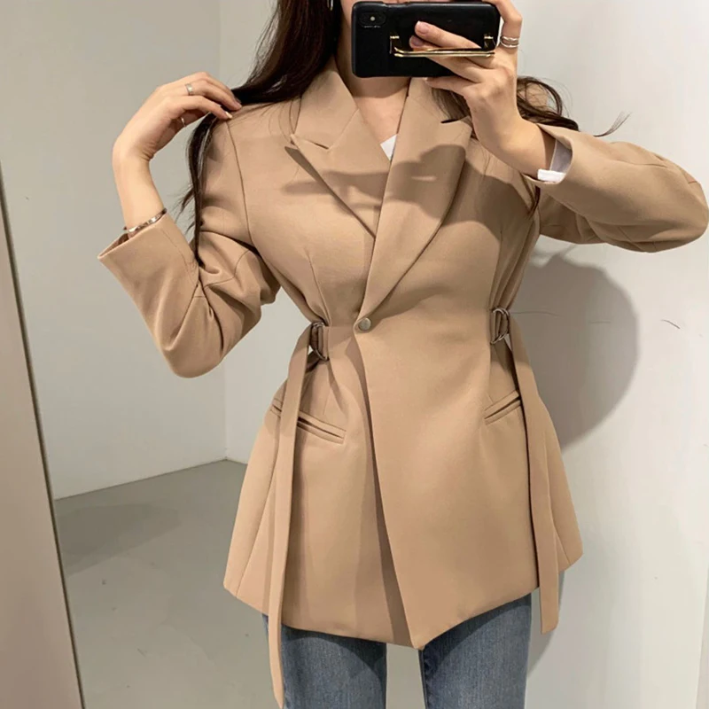 

2021 Fashion Spring Minimalism Women Blazers And Jackets Work Office Lady Suit Slim Business Solid Color Coat Khaki Chic