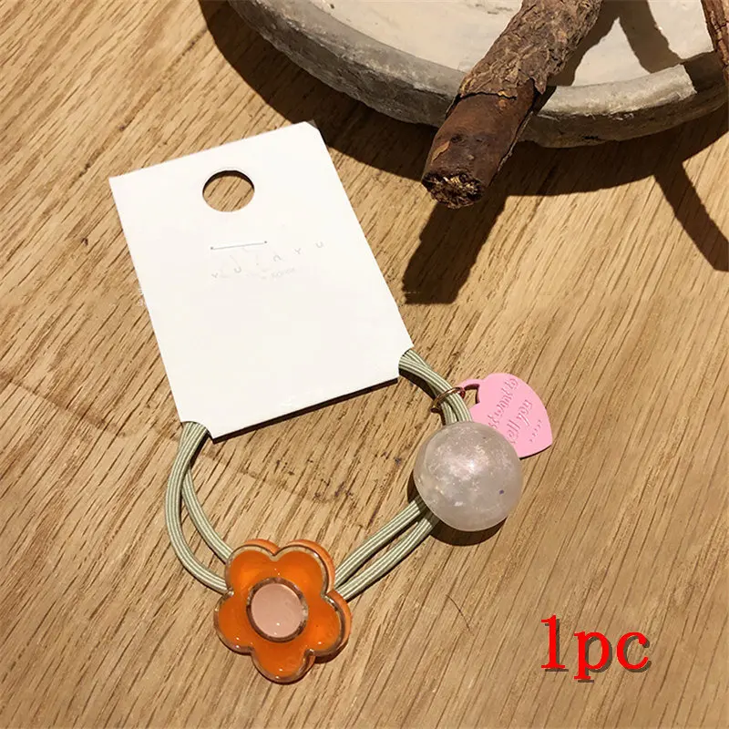 flower orange 3 шт., резинки для волос карамельного цвета, Детские резинки для волос, лента, бант, подвеска в виде кошки, Детские резинки, аксессуары для волос - Цвет: flower orange