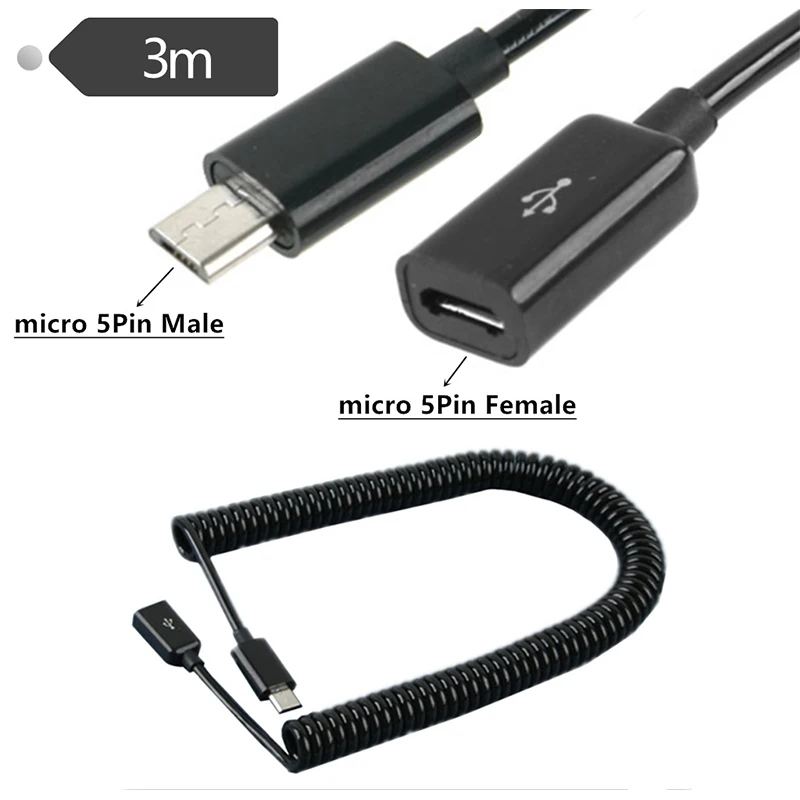 10 футов 3 м Спиральный Micro USB B штекер-гнездо M/F УДЛИНИТЕЛЬ зарядный спиральный