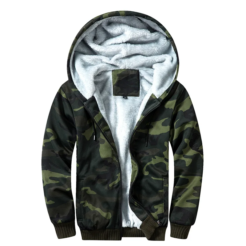 

Winter Thick Hooded Camouflage Hoodies Casual Sportswear Man Camo Zip Hoodie Oversized Sweatshirt Male Long Sleeve Loose Hoodie