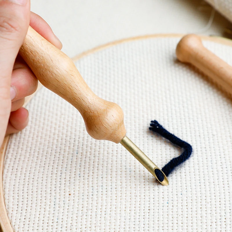

1 PCS New Durable Knitting Embroidery Pen Punch Needle Threader Set DIY Wood Handle Sewing Weaving Felting Craft dropshipping