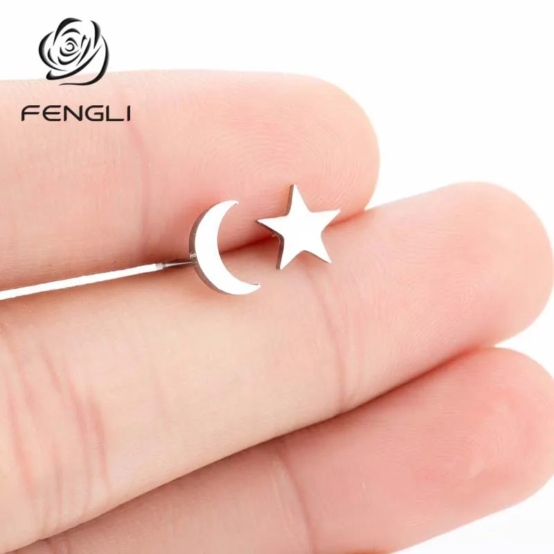 Женские асимметричные серьги FENGLI Small Moon and Star модные ювелирные изделия из