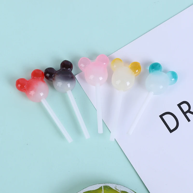 

New Arrival 5Pcs Cute Resin Lollipops-Dollhouse Party Decor Colorful Candy Miniatures Lollipops For Children Gifts