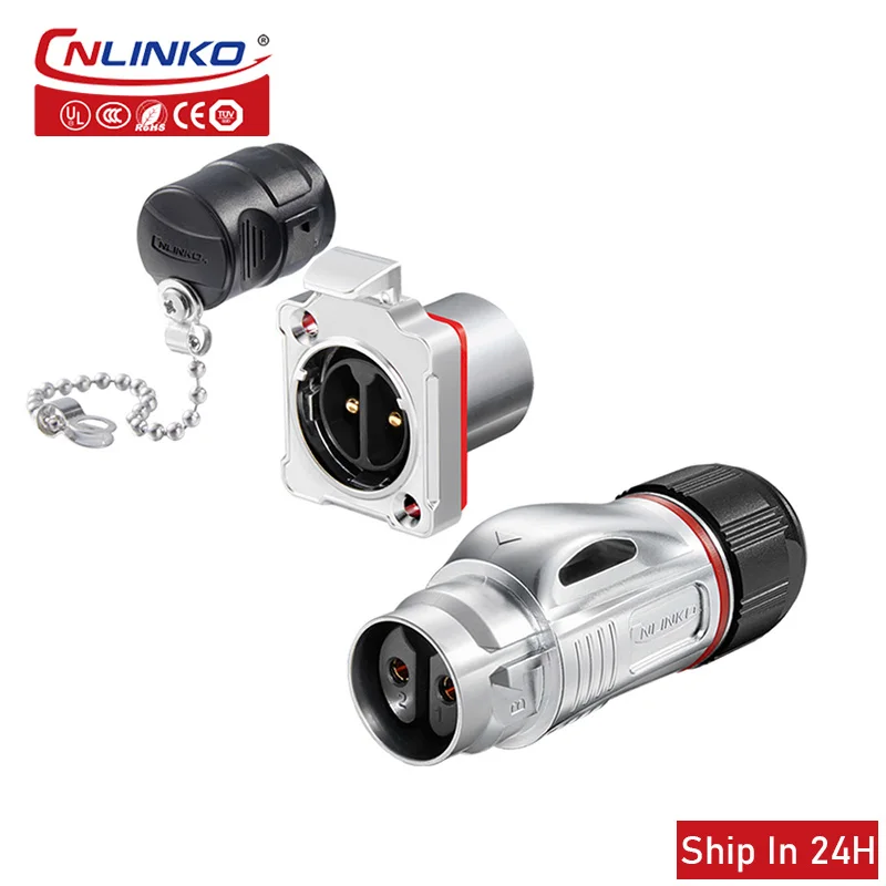 

Cnlinko BD24 2pin Metal 25A IP67 Waterproof Plug Socket Cable Power Connector for Radio Audio Visual Medical Automatic Equipment