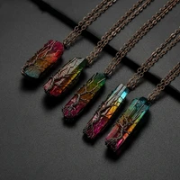 sedmart 7chakra rainbow natural stone copper wire pendant necklace for women men long chain tree of life statement jewelry gift