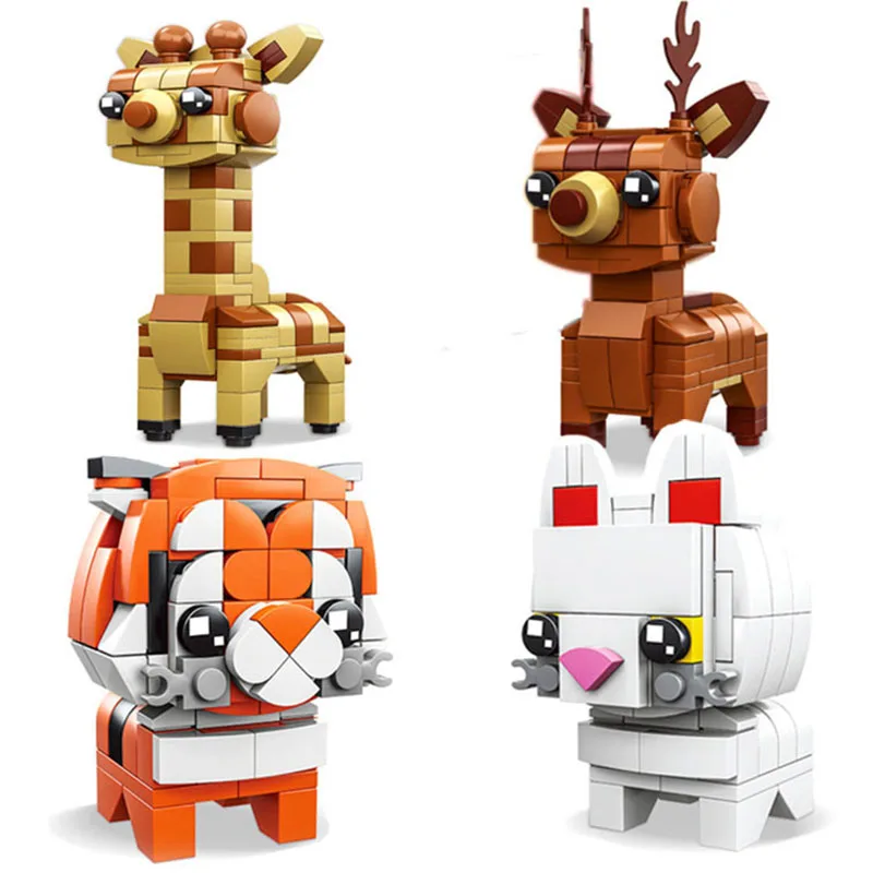 

Sing Sale Mini Animal Block DIY Tiger Lion Cat Giraffe Elephant Panda Husky Deer Building Brick Toys For Kids