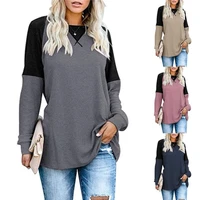 winter autumn patchwork o neck solid color tops womens fashion casual loose plus size tees tunic t shirt long sleeved pullovers
