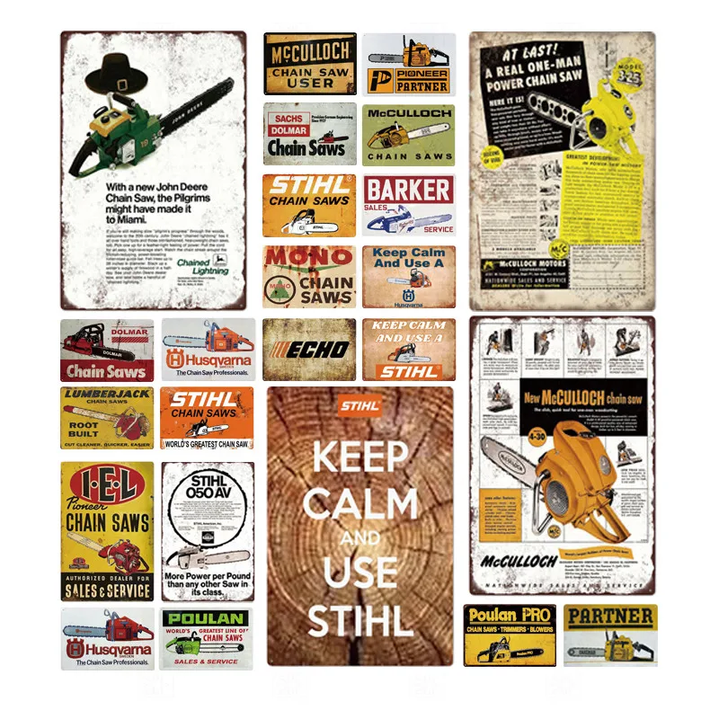 

Chain Saw Metal Sign Plaque Metal Vintage Tin Sign Wall Decor For Man Cave Decorative Plate