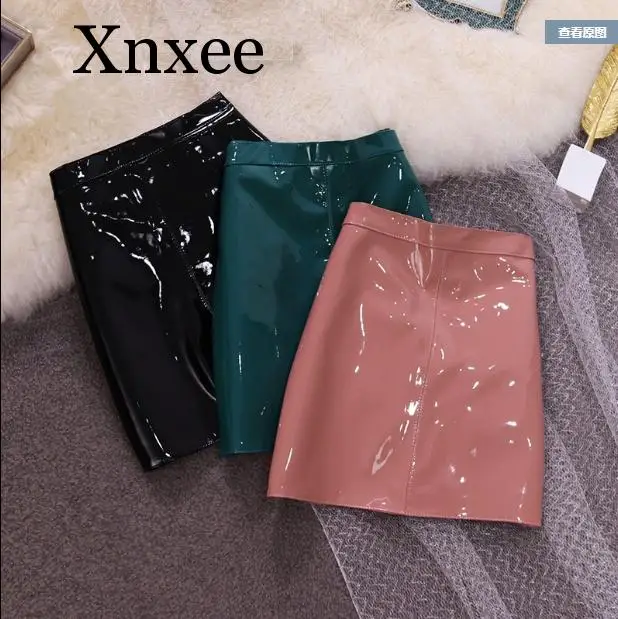 Нерегулярные Высокая Талия Глянцевая Лакированная кожа юбка обтягивающие