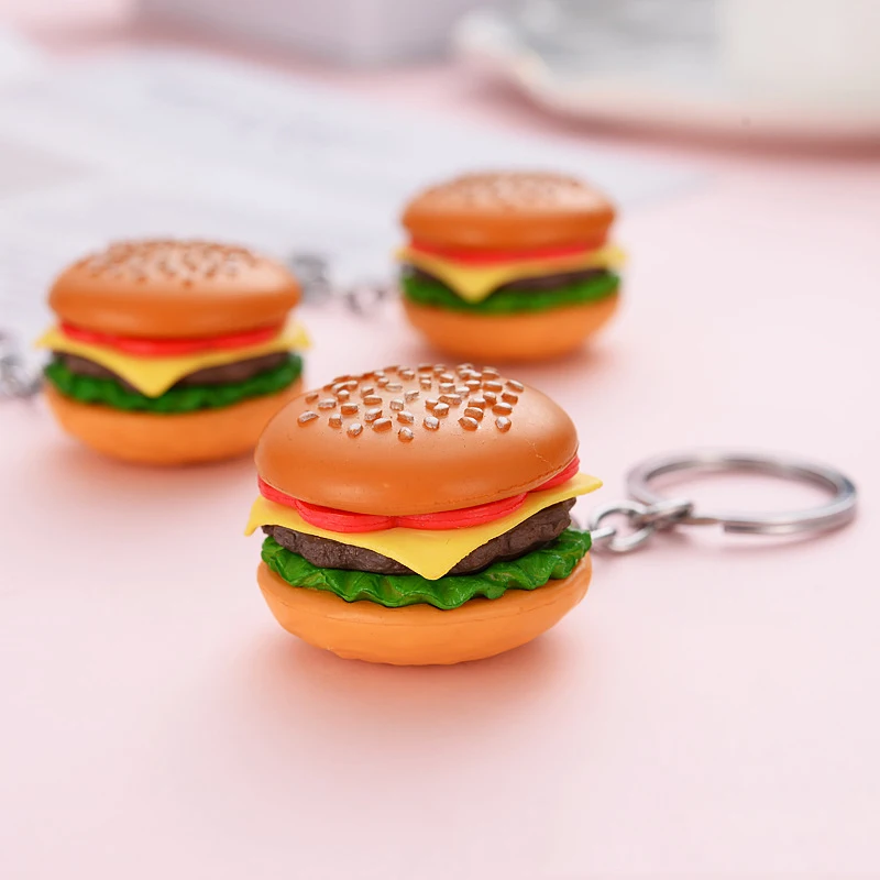 1Pcs Creative Hamburger Keychain Resin Keychain For Friend Gift Cute Simulation Food Bag Pendant Accessory Keychain Car Keychain