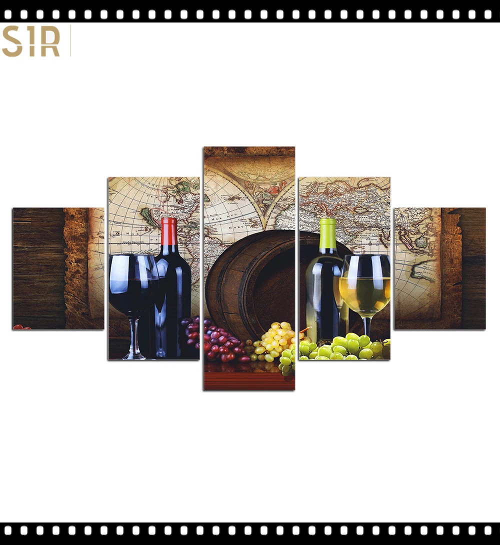 

HD 5 Pieces Red Wine Pictures Print Posters Wall HD Art Home Decor for Living Room Painting on The Wall Pictures Wine Wall Art