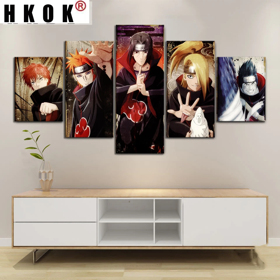 

HKOK Abstract 5 Panels Cartoon Canvas Paintings Posters Prints Anime Sofa Wall Art Pictures Home Decor For Living Room