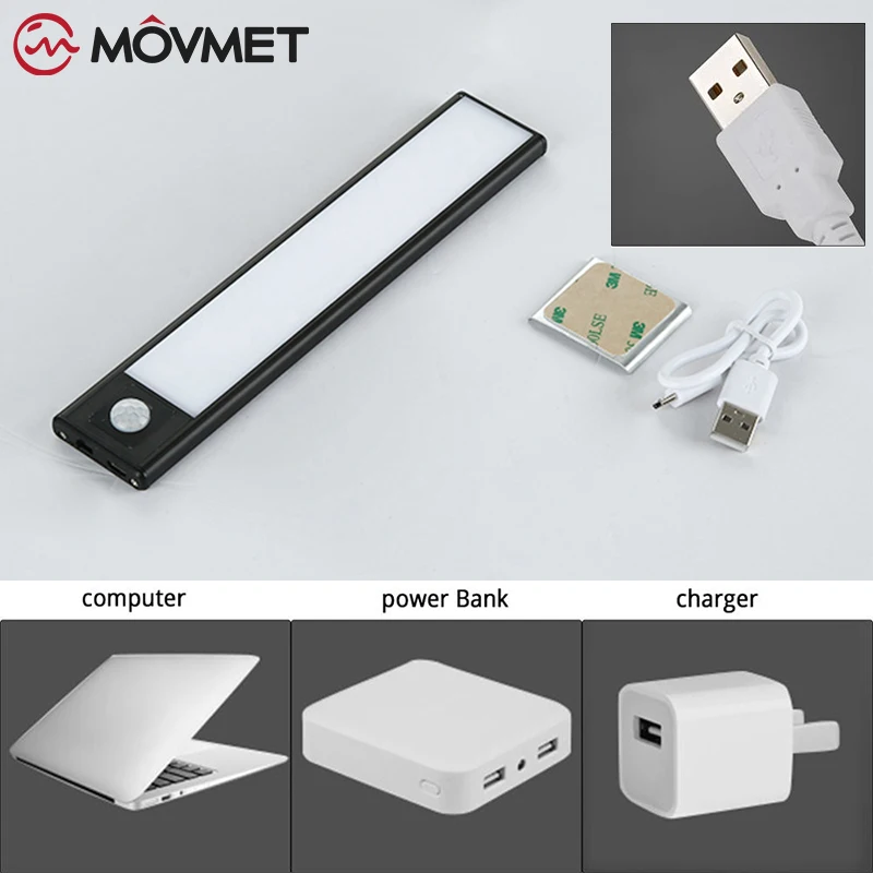 motion sensor led ultra thin night light wireless rechargeable usb wall wardrobe kitchen bedroom locker magnetic cabinet light free global shipping