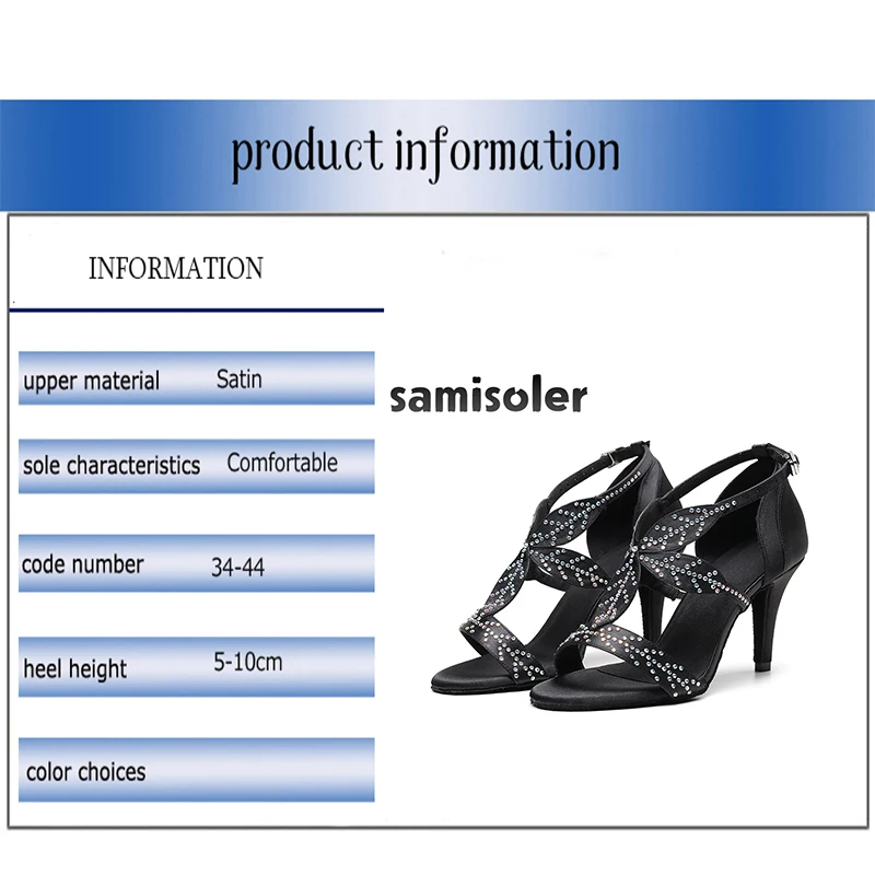 Samisoler/туфли для латинских танцев; zapatos de baile; женские черные атласные вечерние туфли для бальных танцев со стразами
