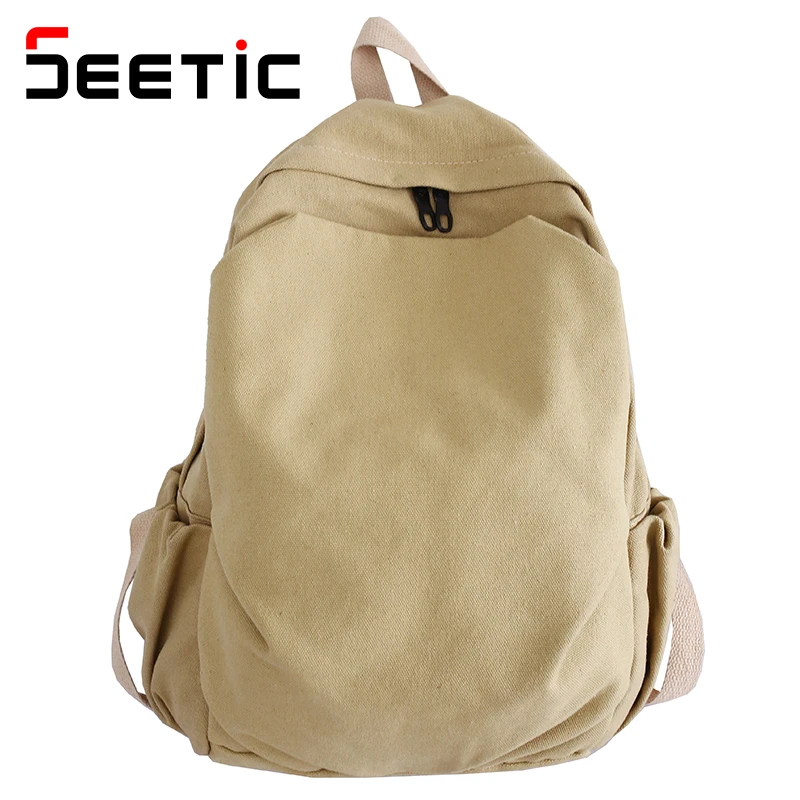 

SEETIC High Quality Backpack Female Solid Color Canvas Travel Bag Women Large Capacity Laptop Bag Unisex Pleated Bag For Teenage