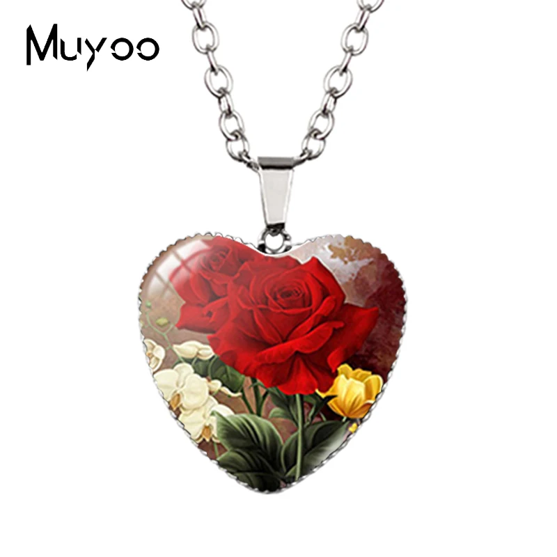 New Arrival Rose Sunflower Orchid Flower Vase Oil Paintings Heart Jewelry Pendants Handmade Necklace Hz3 | Украшения и аксессуары
