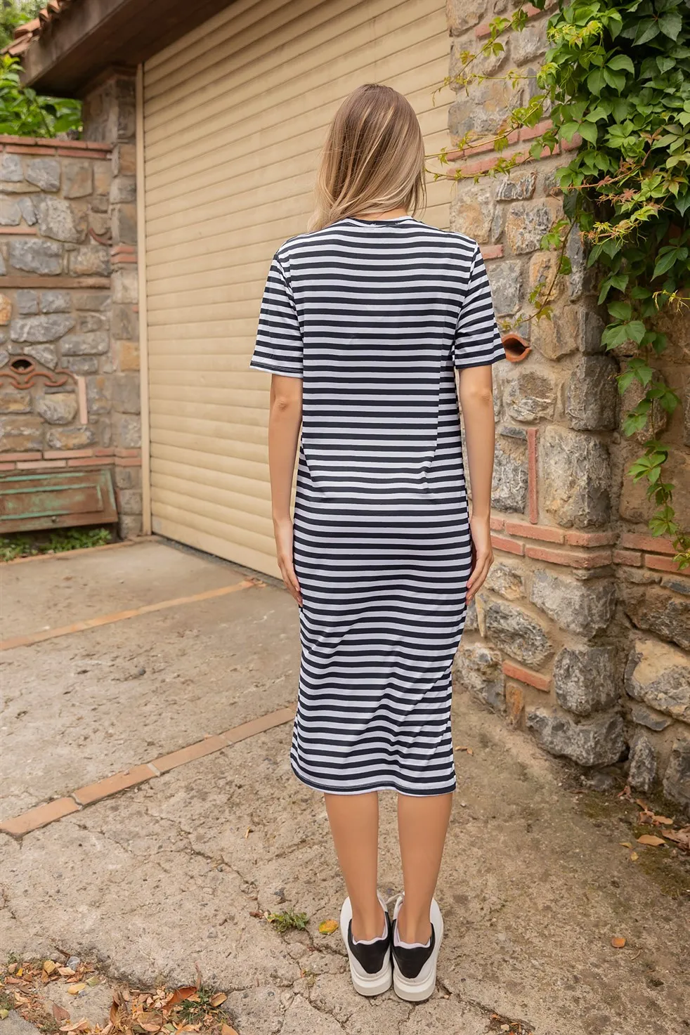 

Thick Stripe Combed Cotton Dress-DARK BLUE