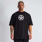 Футболка мужская оверсайз с коротким рукавом, модная повседневная Свободная рубашка с открытыми плечами для фитнеса, топ для тренажерного зала и бодибилдинга, лето