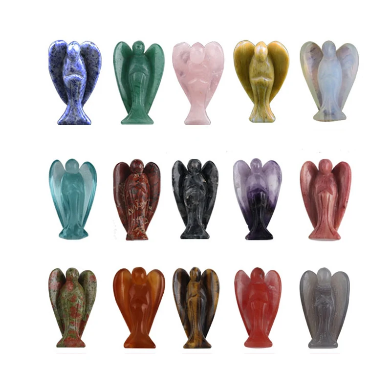 

1PCS Natural Crystal Guardian Angel Figurine Amethyst Rose Quartz Healing Lucky Stone Gem Craft Home Decor Carved Ornaments Gift