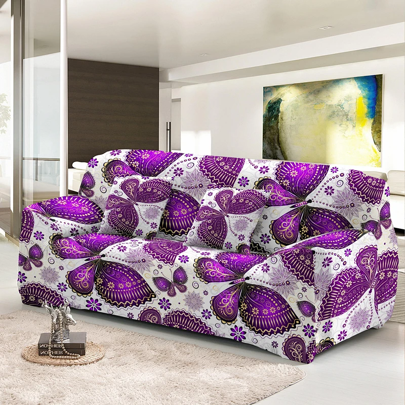 

Butterfly Lotus Stretch Sofa Cover For Living Room Decor Soft Material Furniture Protector Loveseat Couch Covers Customize