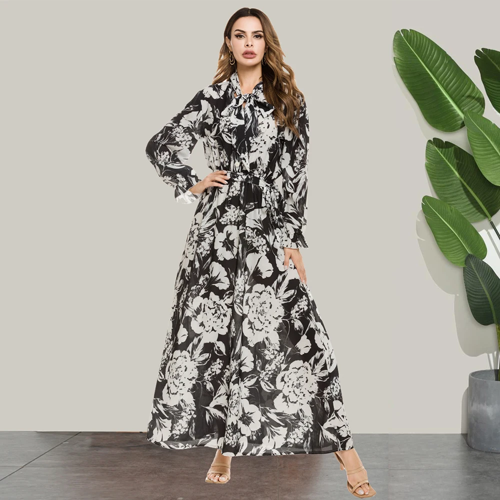 Женское шифоновое платье Siskakia офисное с бантом на воротнике и длинным рукавом