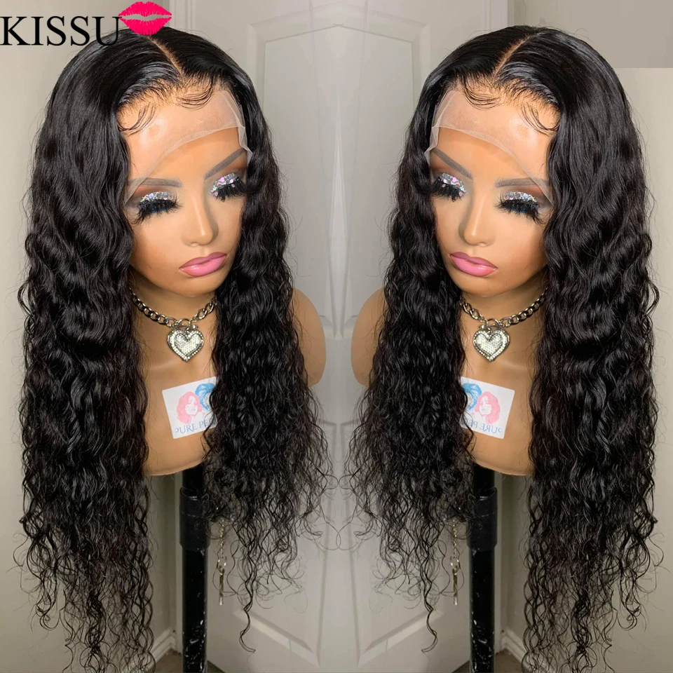 30 Inch Deep Wave Lace Frontal Wig Brazilian Pre Plucked T Part Lace Front Human Hair Wigs For Women deep Curly 4x4 Closure Wig