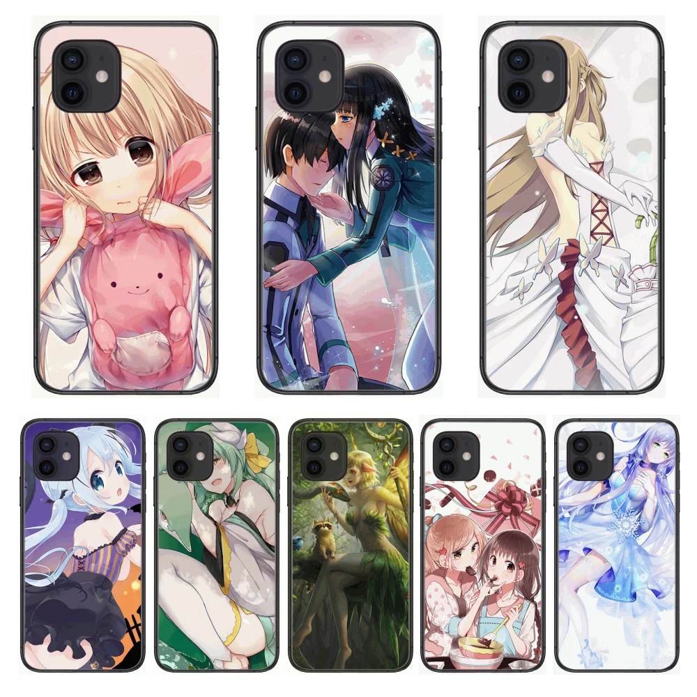 

Girl animation theme Style Phone Case cover For iphone 12 pro max 11 8 7 6 s XR PLUS X XS SE 2020 mini black cell shell