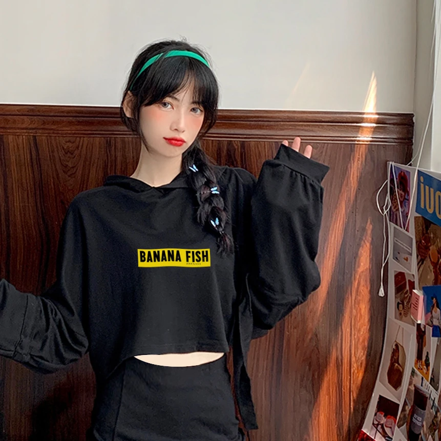 

Banana Fish Printing Women's Sweatshirt Hand Strap Hoodie Women's Long Sleeve Pullover Oversized Hoodie Ladies Autumn/Winter New