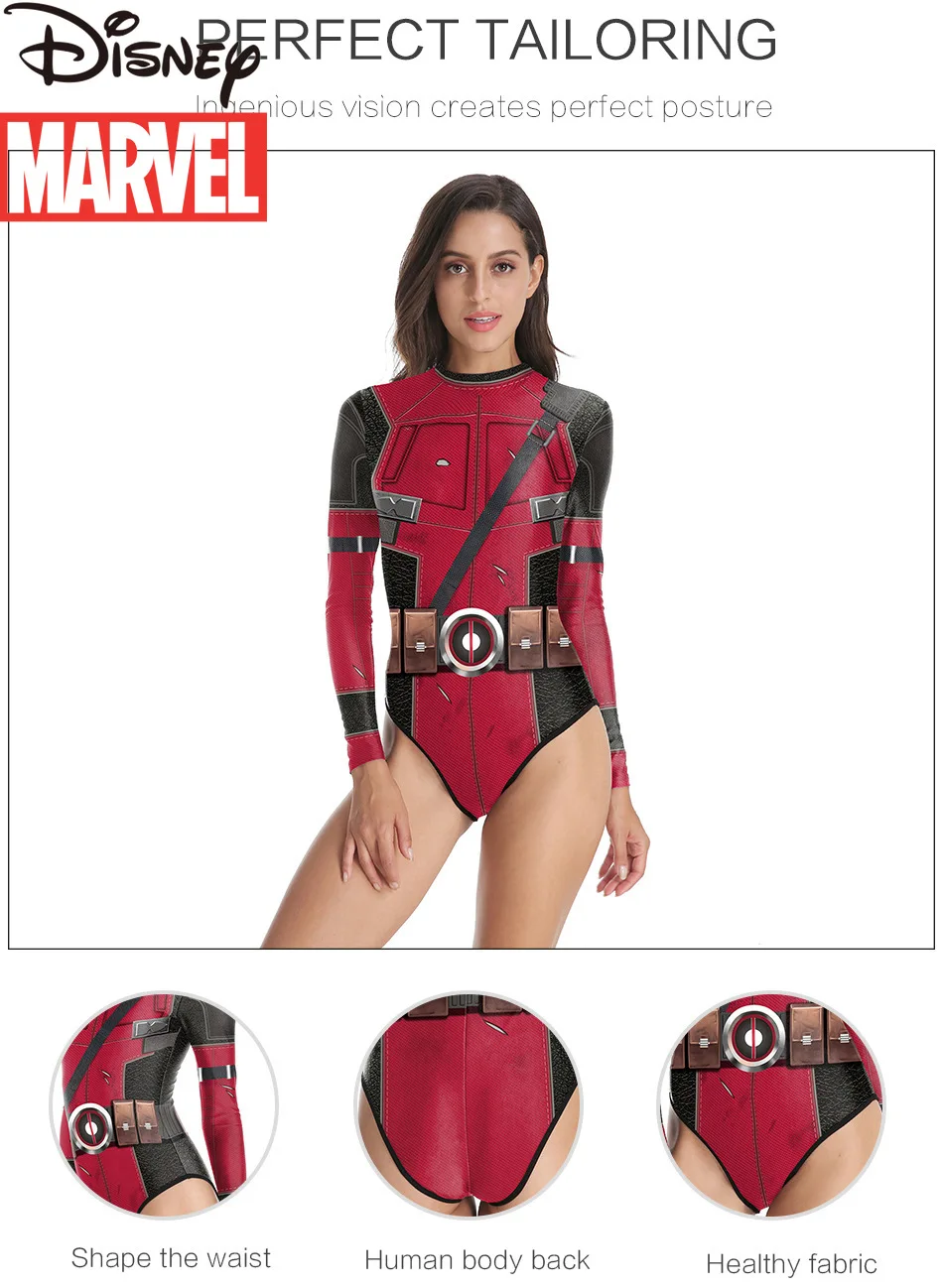 

Disney Marvel Avengers Deadpool Tights Masked Swimwear Masked Swimwear Performance Dress Party Long Sleeve Swimsuit