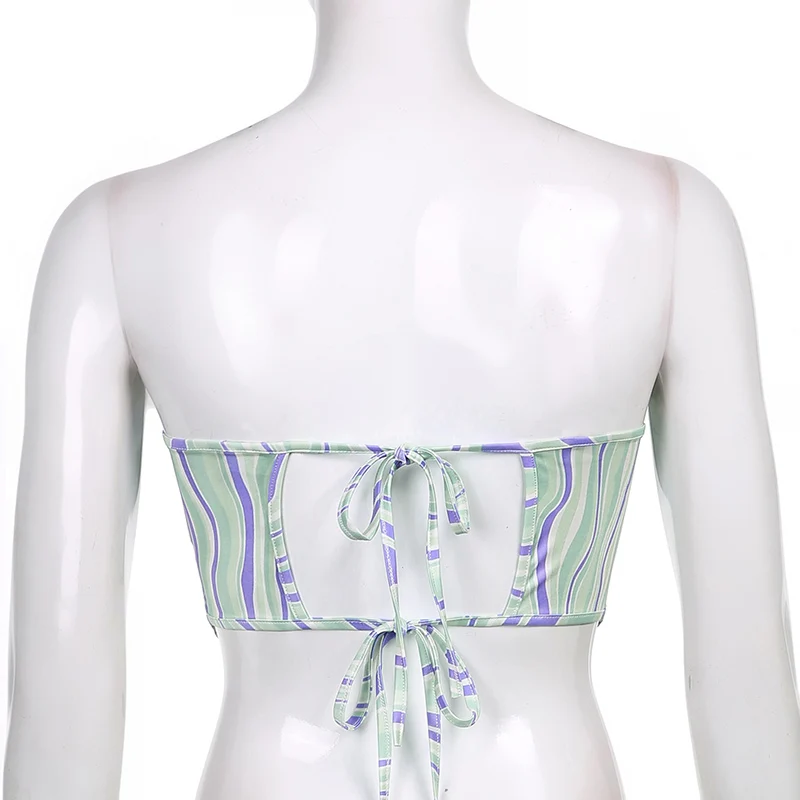 

Rockmore Tie Dye Ripple Print Crop Top Women Y2K Strapless 2000s Summer Backless Aesthetic Corset Sexy Lace Up Tank Tops Clothes