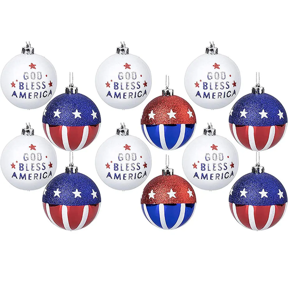 

12PCS Independence Day July Of 4th Ball Hanging Patriotic Ball Ornaments USA Flag Balls Party Home Decoration Accessories