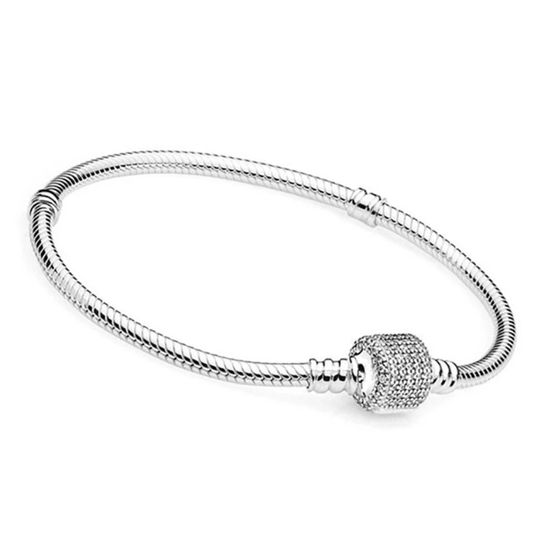 

2021 Classic Authentic Silver Plated Snake Chain Base Bracelet Fit Original Europe Charm Love Zircon Bracelets Women DIY Jewelry