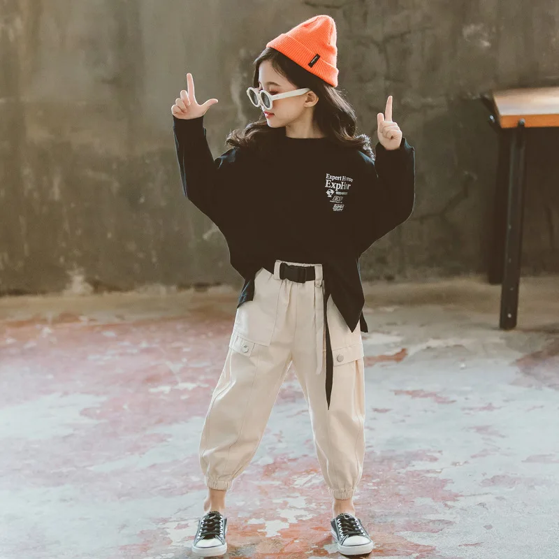 

2020 new casual girls suit Girls T-shirt overalls two-piece Girl premium stylish loose suit Girl casual suit