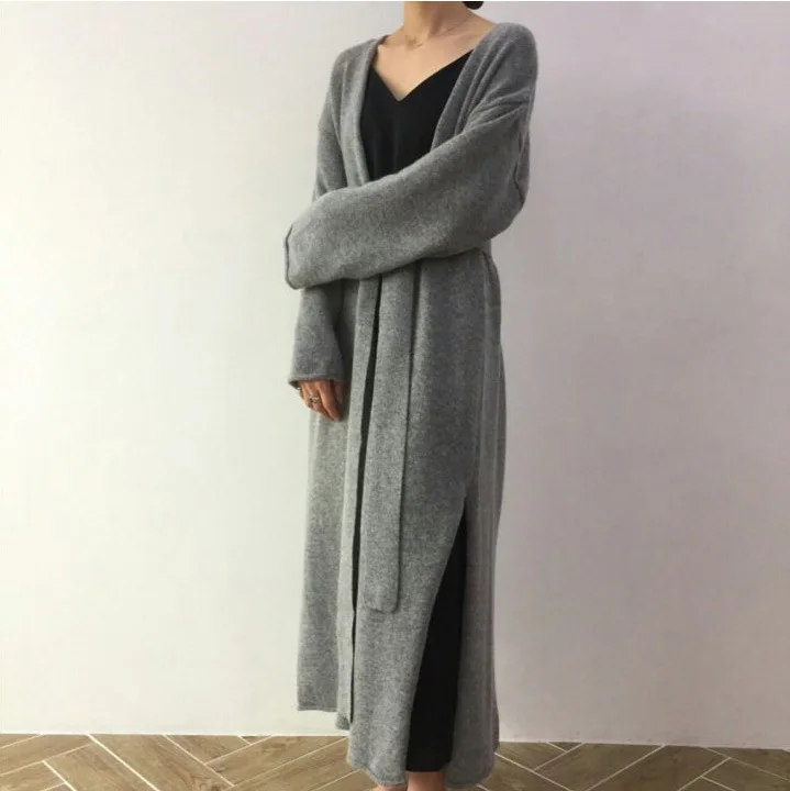 Autumn Winter Women's Cardigan Simple Belt Female New Fashion Long Coat Loose Type Wool Knitted Cardigan Female Outwear