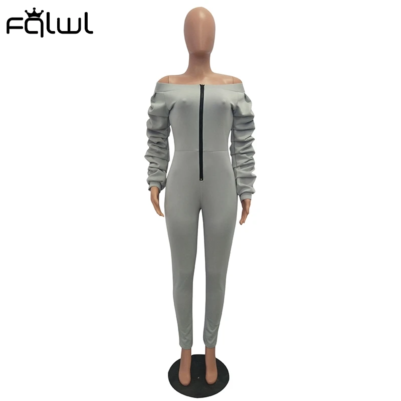 Женский комбинезон с рюшами FQLWL черный однотонный длинным рукавом-фонариком