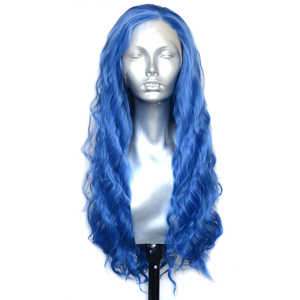 Модные синие свободные вьющиеся длинные парики Vogue Queen синтетические на сетке