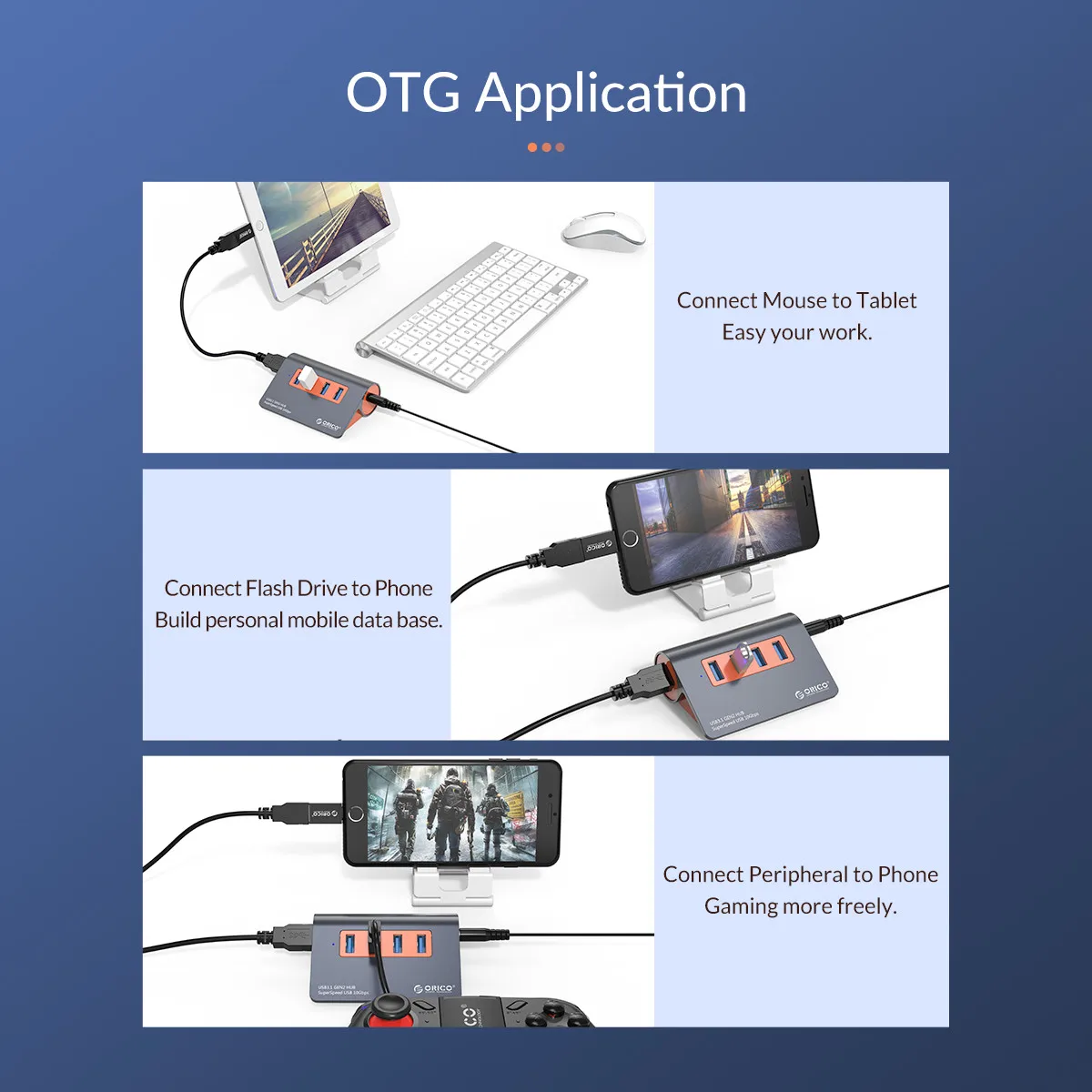 ORICO 4 порта USB3.1 Gen2 концентратор USB C Gen2 алюминиевый концентратор 10 Гбит/с SuperSpeed с 12 В адаптер питания для Mac Pro huawei samsung