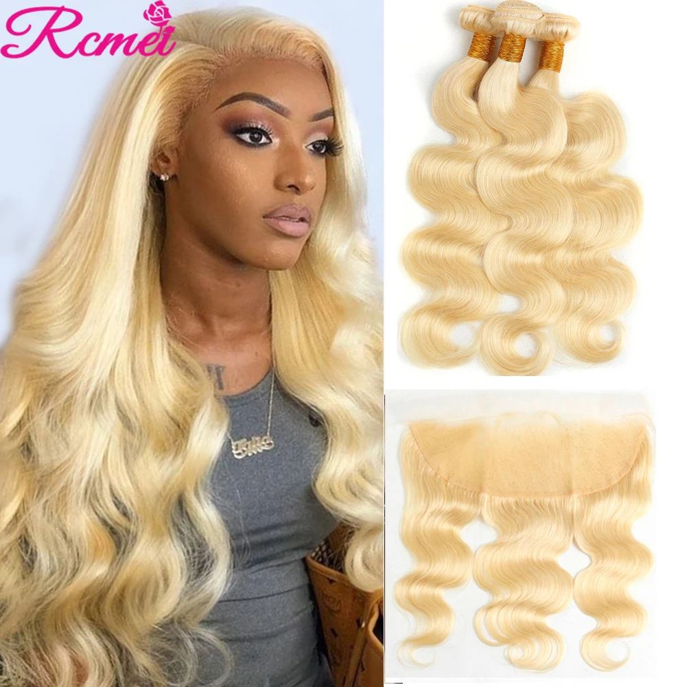 

Honey 613 Blonde Bundles with Frontal Brazilian Body Wave Blonde 3 Bundles With 13x4 Lace Frontal Pre Plucked Remy Hair