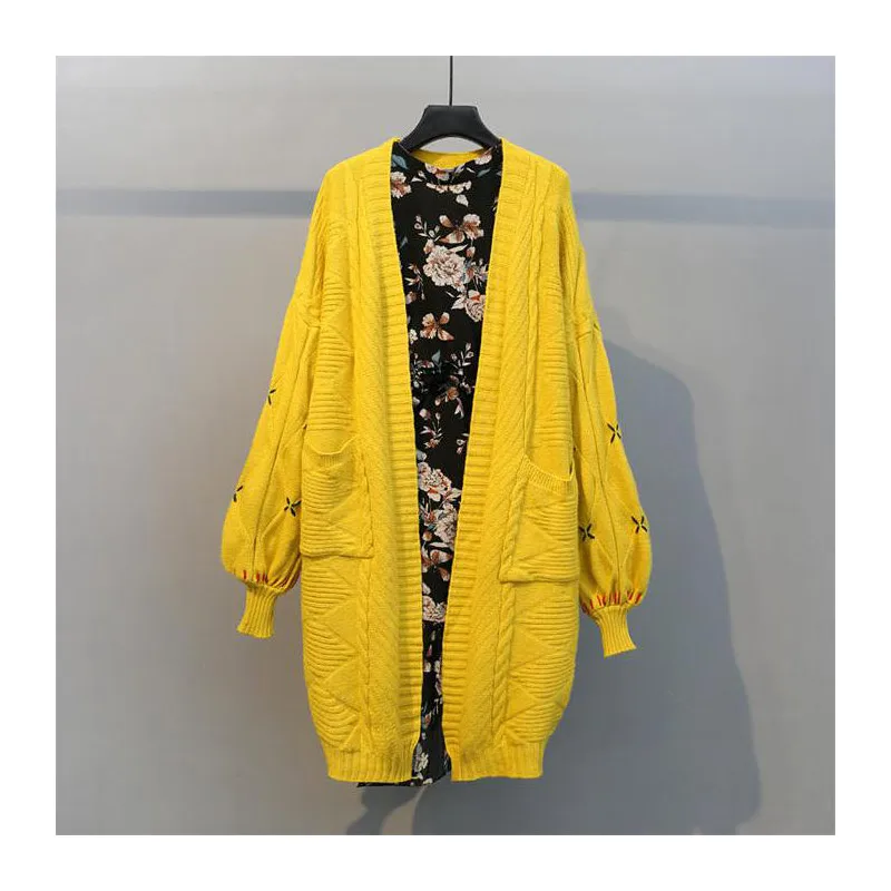 Женский Повседневный Кардиган с карманами розовый свитер длинными рукавами